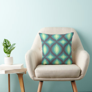 Seventies Mid Century Retro fabric Throw Pillow