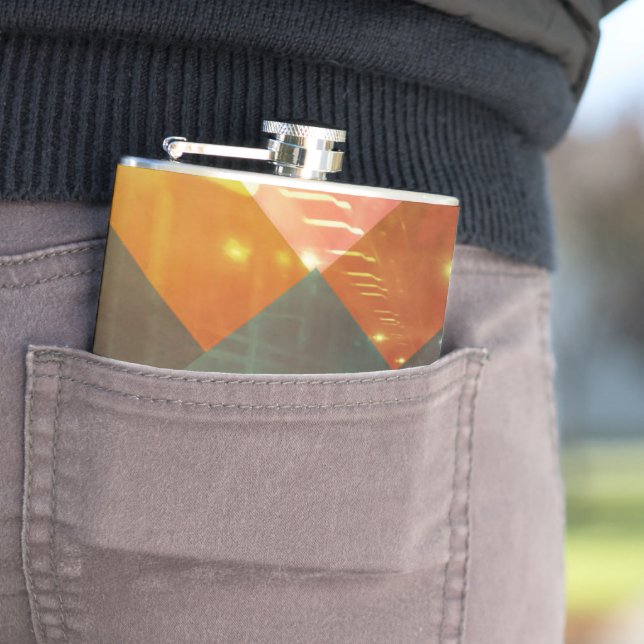 Seventies Orange Abstract Techno Triangles Hip Flask (In Situ)