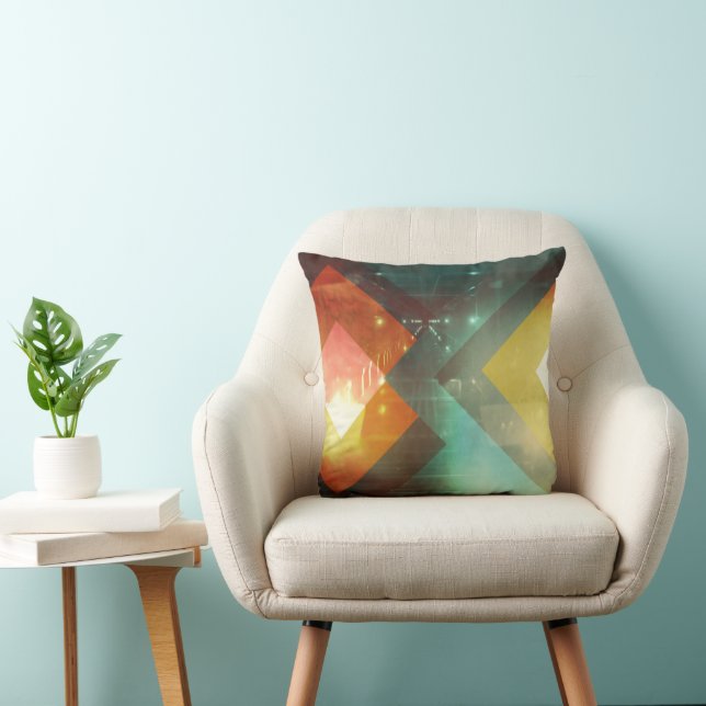 Seventies Orange Abstract Techno Triangles Throw Pillow (Chair)