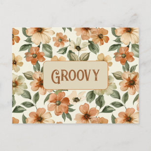 Seventies Orange Green Leaves Groovy Postcard