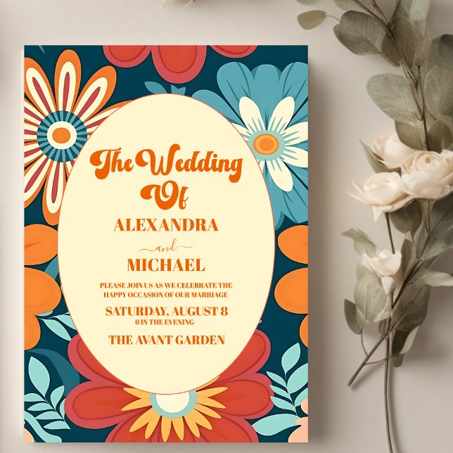 Seventies Retro Floral Wedding Invitation (Creator Uploaded)