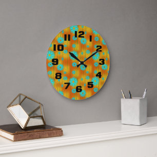 Seventies Retro Hippie Style Orange Large Clock