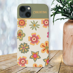 Seventies Retro Pink-Green-old Flower Power Case-M iPhone 13 Case
