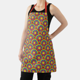 Seventies Style Rainbows and Sun Graphic Pattern Apron