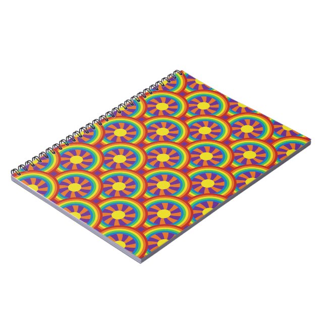 Seventies Style Rainbows and Sun Graphic Pattern Notebook (Left Side)
