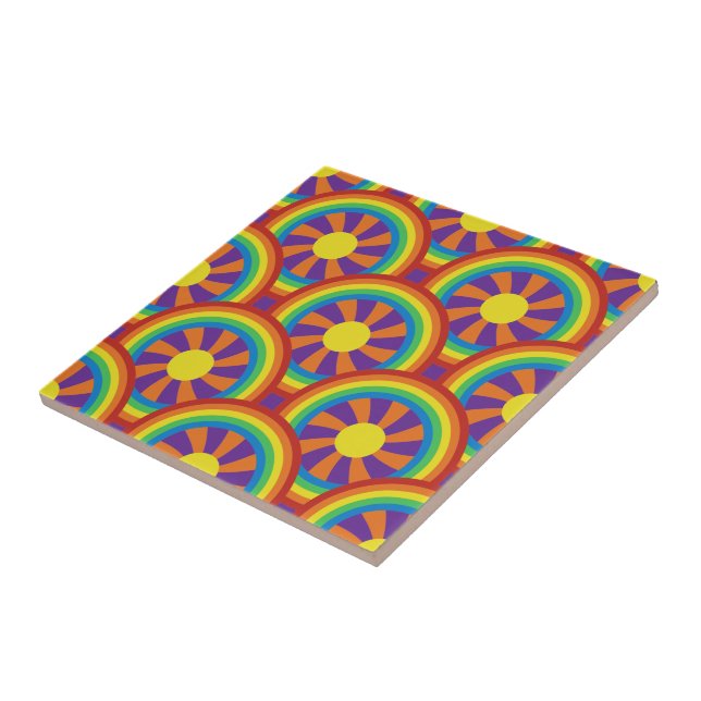Seventies Style Rainbows and Sun Graphic Pattern Tile (Side)