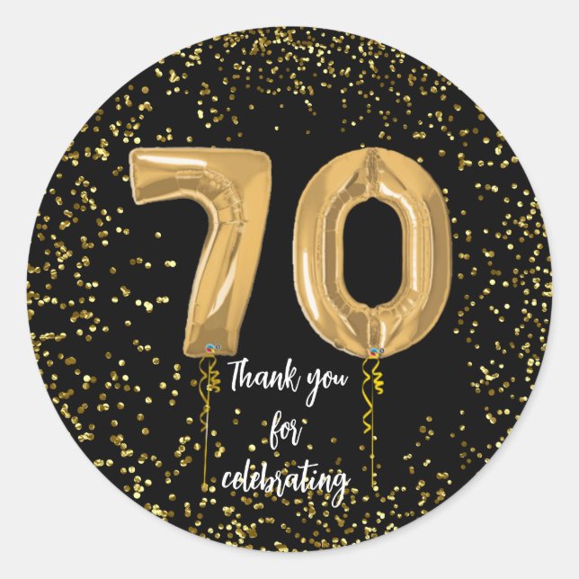 Seventieth Birthday Party Favour Stickers (Front)