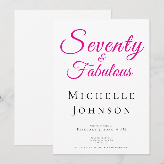 Seventy and Fabulous Minimal Pink 70th Birthday Invitation (Front/Back)