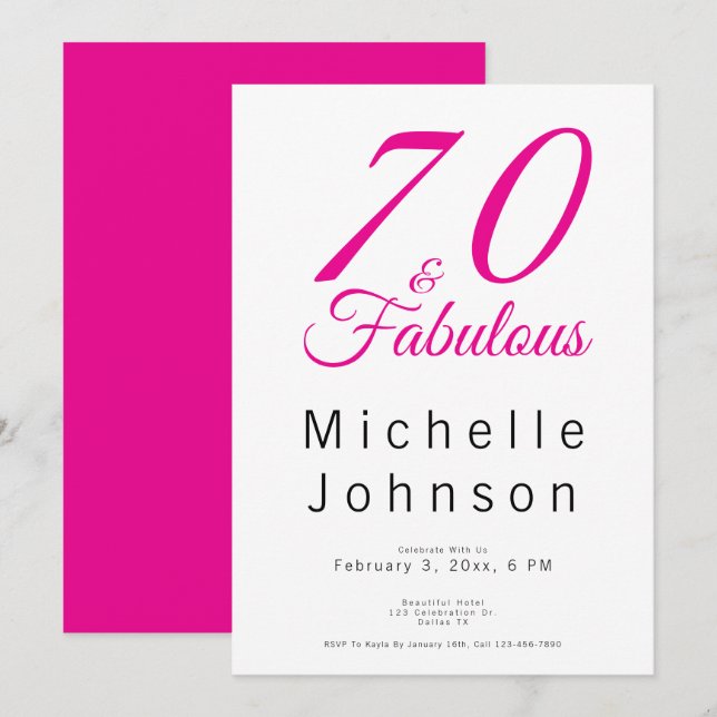 Seventy and Fabulous Minimal Pink 70th Birthday Invitation (Front/Back)