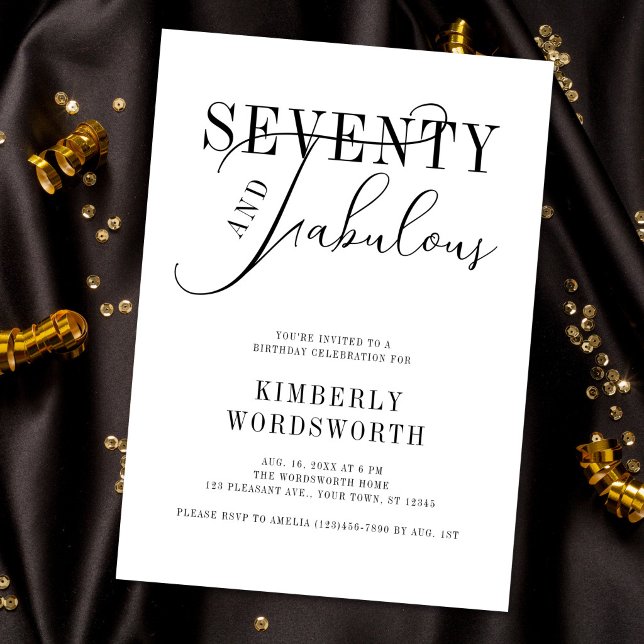 Seventy and Fabulous Minimal Script 70th Birthday Invitation (Creator Uploaded)