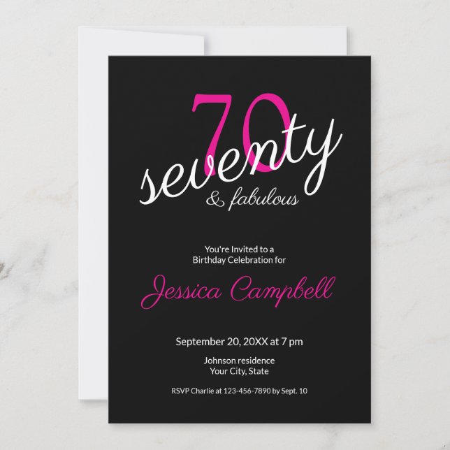 Seventy and Fabulous Script Black 70th Birthday Invitation (Front)