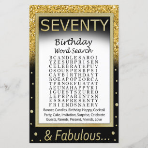 Seventy Birthday Word Search Game