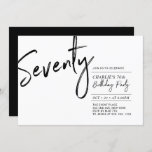 Seventy | Black & White Modern 70th Birthday Party Invitation<br><div class="desc">Celebrate your special day with this simple stylish 70th birthday party invitation. This design features a brush script "Seventy" with a clean layout in black & white colour combo. More designs available at my shop BaraBomDesign.</div>