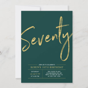 Seventy   Gold & Green Brush 70th Birthday Party Invitation
