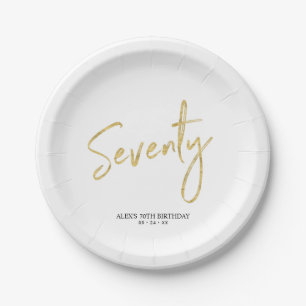 Seventy Gold Lettering 70th Birthday Party Paper Plate