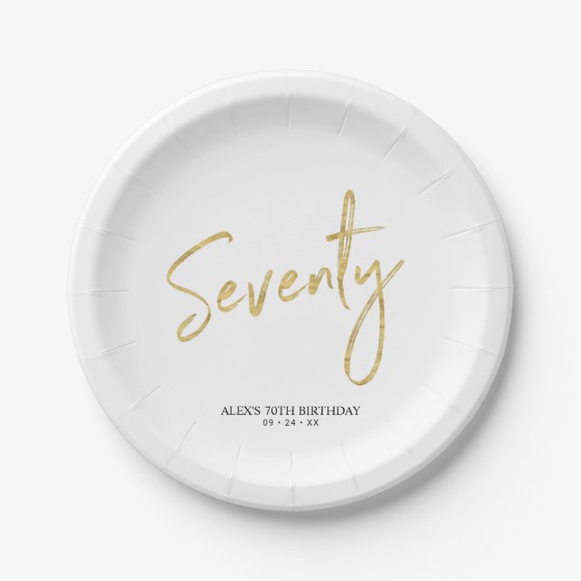 Seventy Gold Lettering 70th Birthday Party Paper Plate (Front)