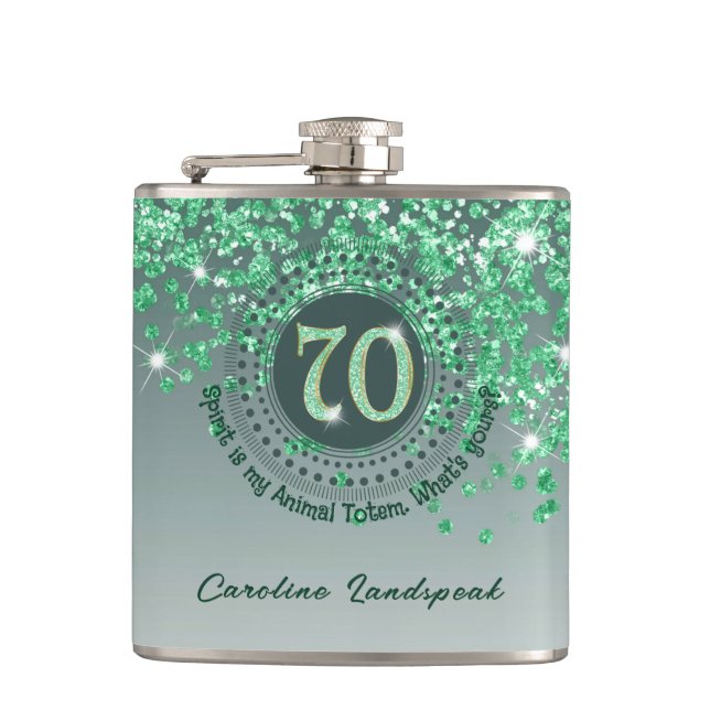 Seventy & Green Glitter & Drinking Quote Hip Flask (Front)