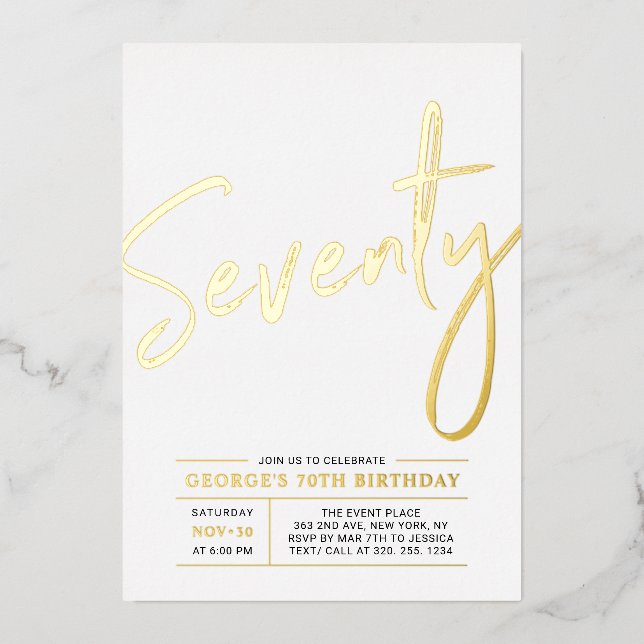 Seventy | Modern Gold 70th Birthday Party Foil Inv (Front)