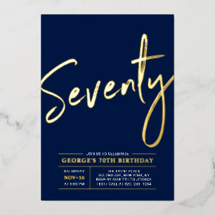 Seventy   Modern Gold Navy 70th Birthday Party