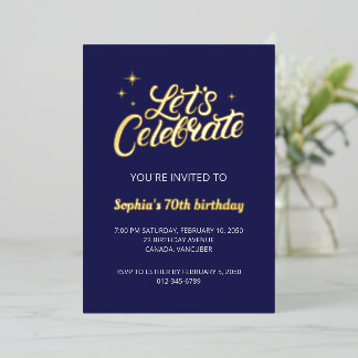 Seventy | Modern Gold Navy 70th Birthday Party Foil Holiday Card