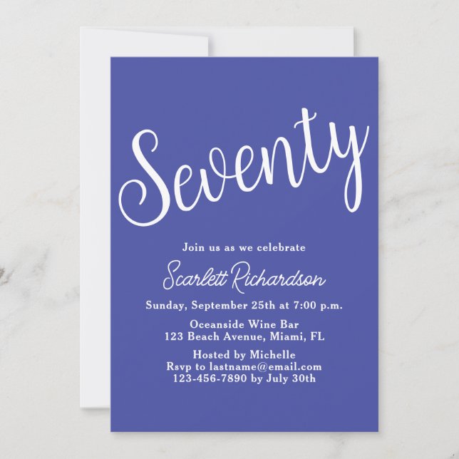 Seventy Script Lavender Purple 70th Birthday Party Invitation (Front)