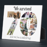 Seventy Year Wedding Anniversary Photo Plaque<br><div class="desc">Commemorate your seven years of marriage with our Seven-Year Wedding Anniversary Photo Collage Tabletop Plaque with Easel. This elegant collage beautifully arranges 13 cherished photos in the shape of a number "70", allowing you to relive the special moments from each month of your journey as a married couple. Expertly printed...</div>