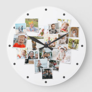 Several Photos Collage Heart Shape  Large Clock