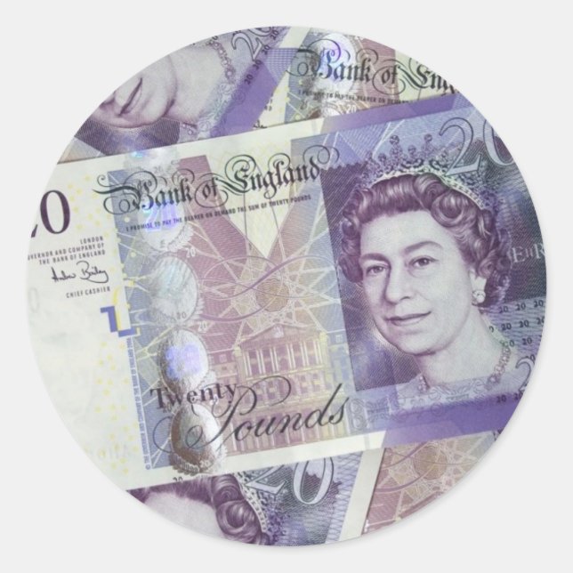 Several Pound Bills New British0 Pounds Money Classic Round Sticker (Front)