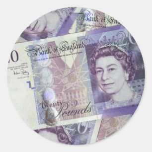 Several Pound Bills New British0 Pounds Money Classic Round Sticker