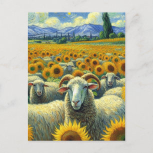 Several Sheep in the Sunflower Field Van Gogh  Postcard