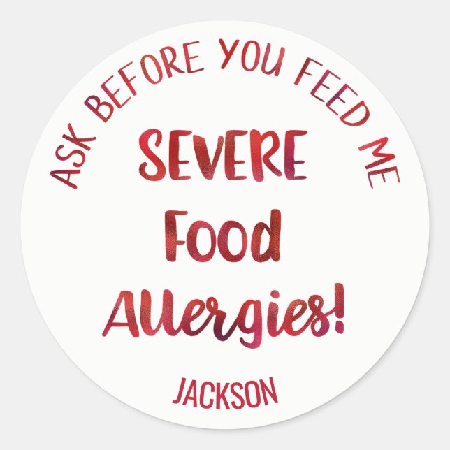 Severe Food Allergies Kids Personalized Don't Feed Classic Round Sticker (Front)