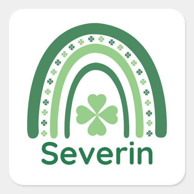 Severin Name Clover Boho Rainbow Square Sticker (Front)