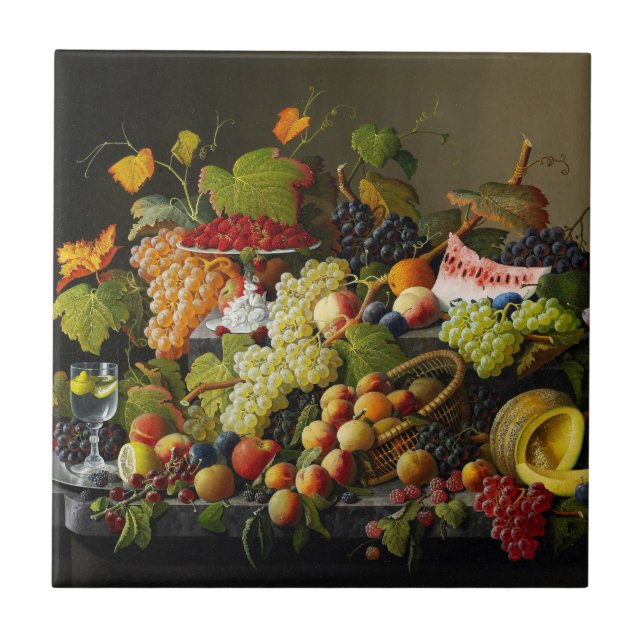 Severin Roesen Abundant Fruit Still Life Art Tile (Front)