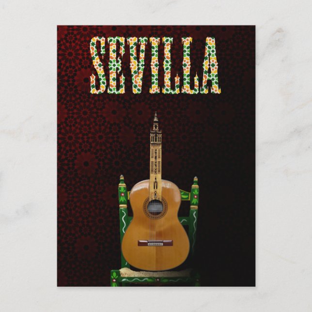 SEVILLA. Guitarra flamenca con Giralda de Sevilla. Postcard (Front)