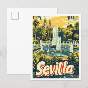 Sevilla Spain Art Vintage Travel Illustration Postcard