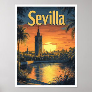 Sevilla Spain Art Vintage Travel Illustration Poster