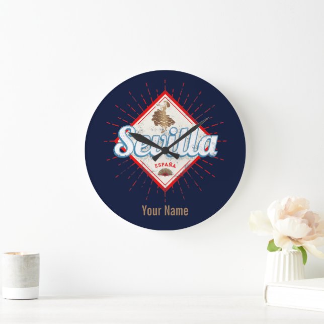Seville Andalusia Spain Retro Flamenco Vintage Large Clock (Home)