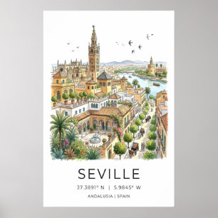 Seville Art Print Illustrated Skyline with