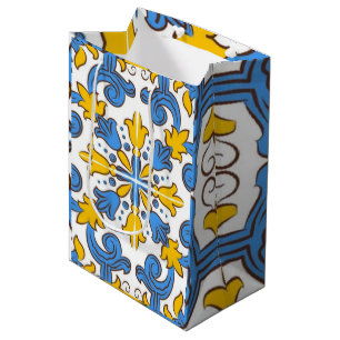 Seville Baroque Blue Golden Scrollwork Mediterrane Medium Gift Bag