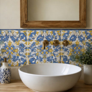 Seville Baroque Blue Golden Scrollwork Mediterrane Tile