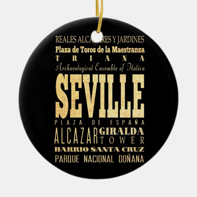 Seville City of Spain Typography Art Ceramic Ornament (Front)