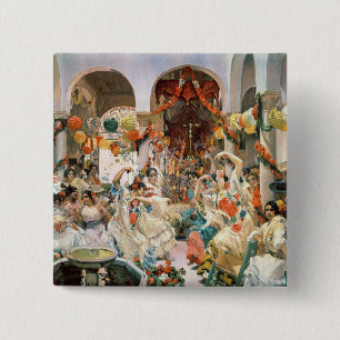 Seville (oil on canvas) 2 inch square button