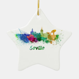 Seville skyline in watercolor ceramic ornament