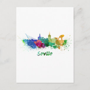 Seville skyline in watercolor postcard