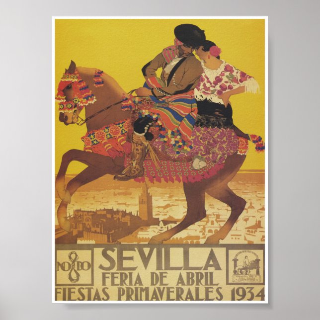 Seville Spain 1934 April Fair Vintage Travel Poster (Front)
