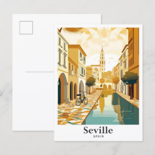 Seville Spain Art Vintage Travel Illustration Postcard