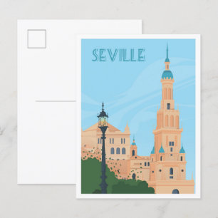 Seville Spain Art Vintage Travel Illustration Postcard