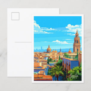 Seville Spain Art Vintage Travel Illustration Postcard