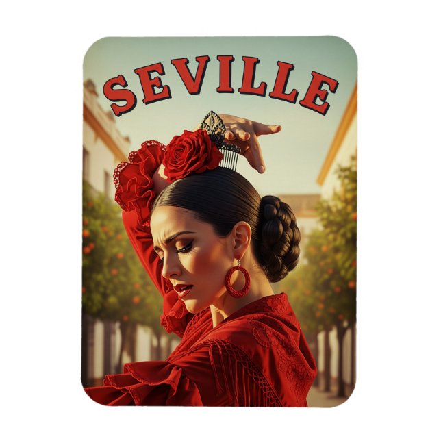 Seville Spain Flamenco Dancer in Red Magnet (Vertical)