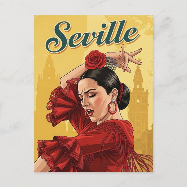 Seville Spain Flamenco Dancer in Red Postcard (Front)